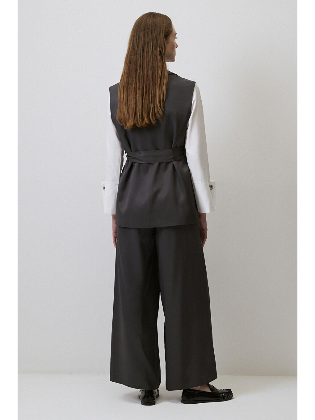 Antrasit Yelek Pantolon Saten Takım-3