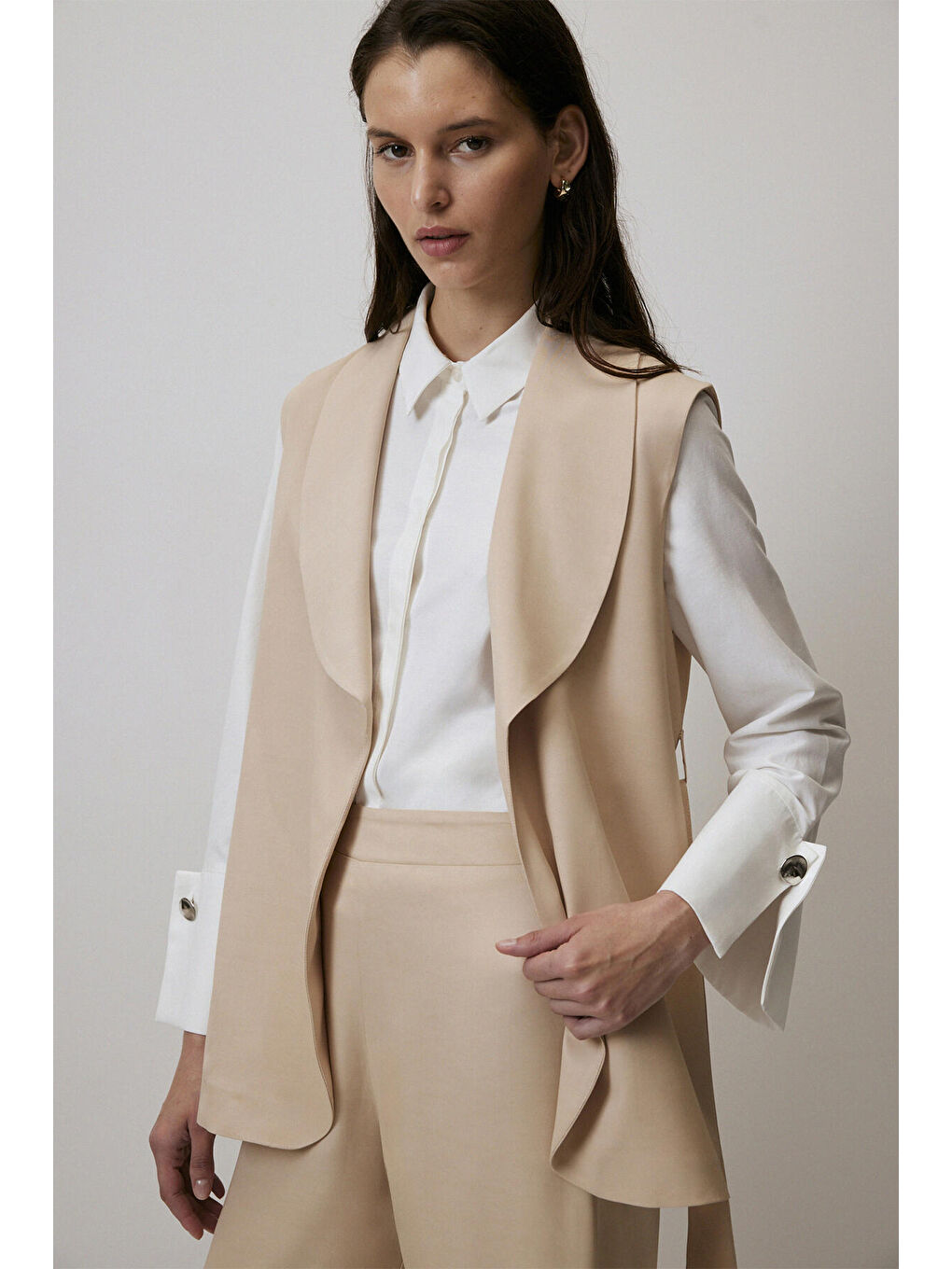 Bej Yelek Pantolon Saten Takım-2