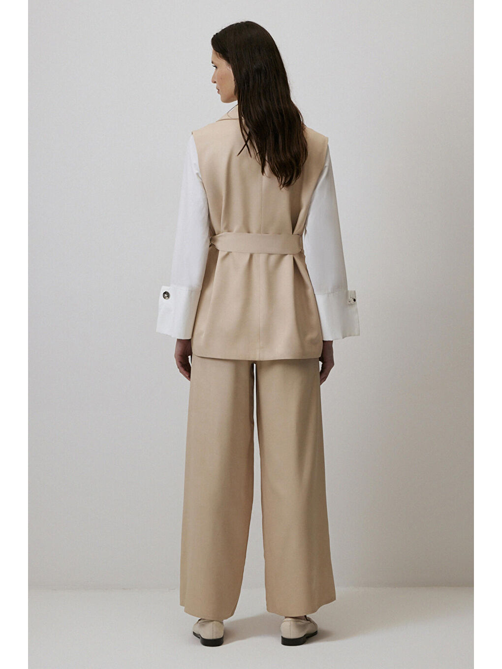 Bej Yelek Pantolon Saten Takım-4