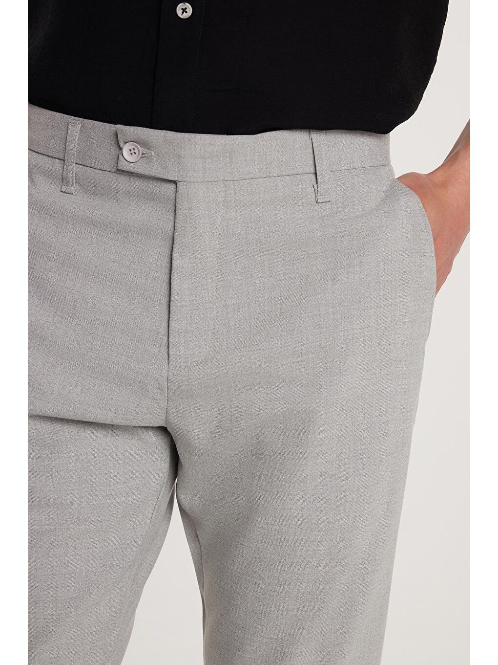 Erkek Slim Fit Dar Kesim Esnek Yan Cepli Bilek Boy Canvas Kesim Gri Pantolon-1