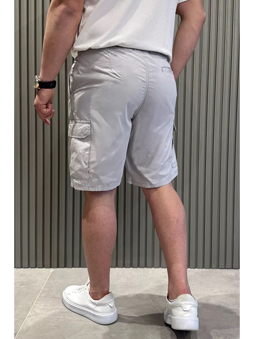 Gri Kargo Cepli Bel Bağcıklı Erkek Şort-2