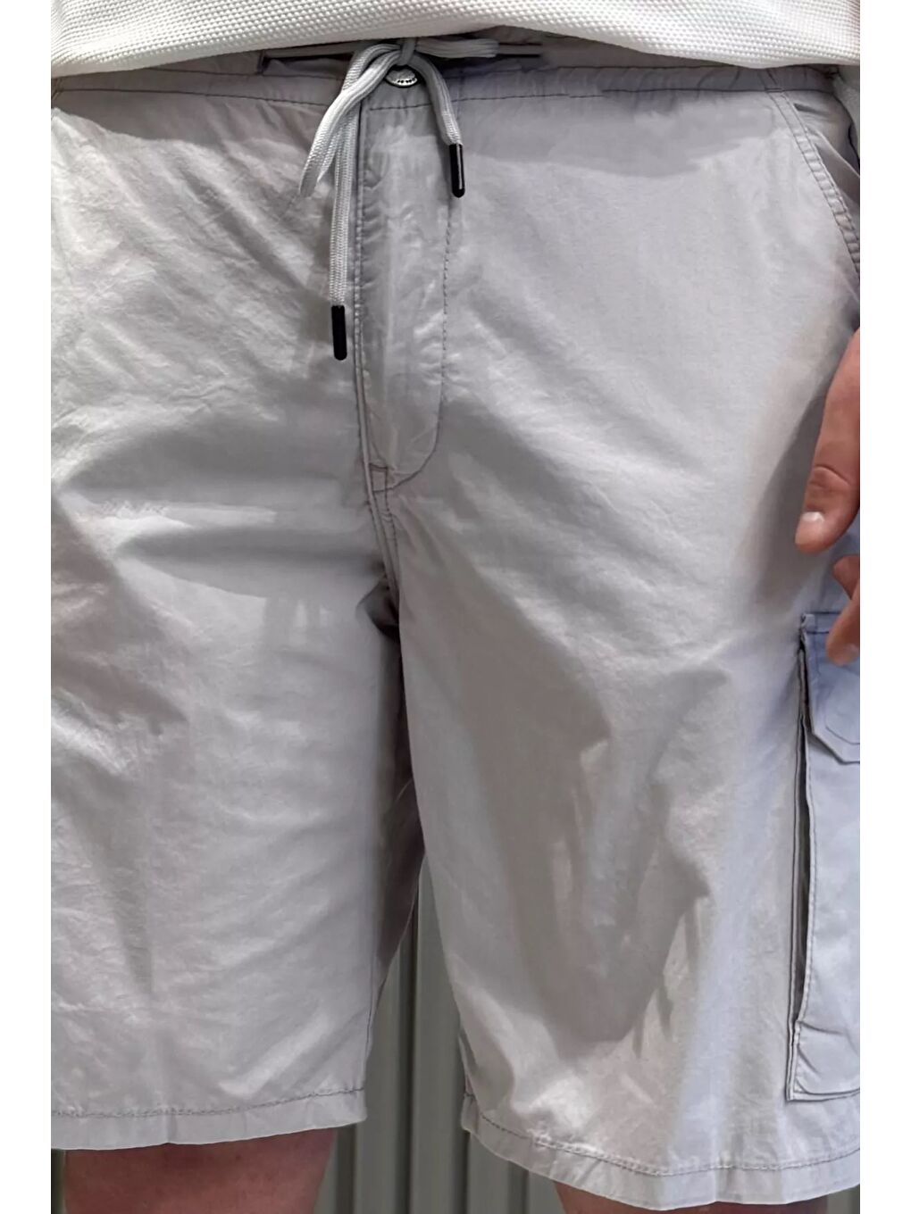 Gri Kargo Cepli Bel Bağcıklı Erkek Şort-3