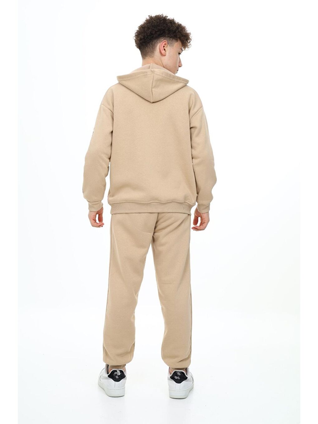 Ekru Erkek Çocuk Tokyo Baskılı Kanguru Cepli Kapüşonlu 3 İplik Alt Üst Takım 7 12 Yaş wap 7149-3