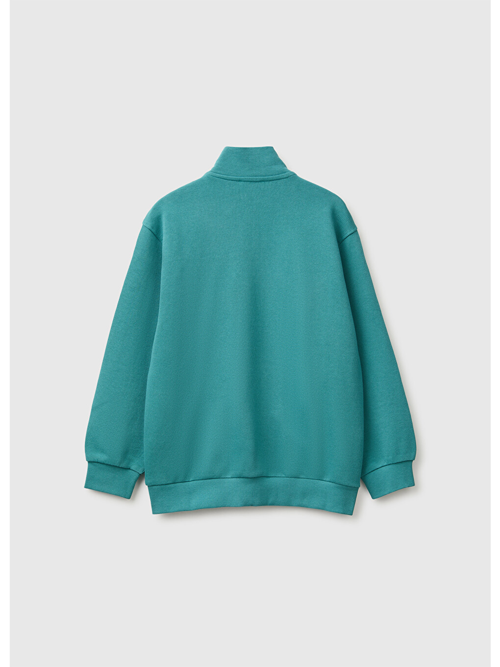 Erkek Çocuk Petrol Yeşili Önü İşlemeli Ribanalı Cepli Fermuarlı Dik Yaka Sweatshirt-1
