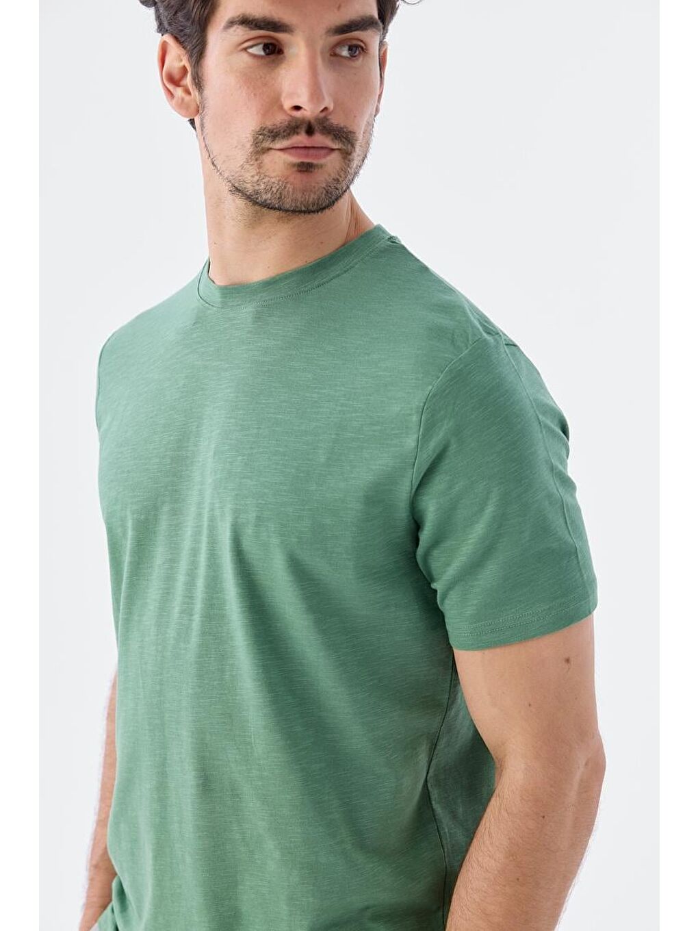 Yeşil Slim Fit Triko Bisiklet Yaka T-Shirt-2