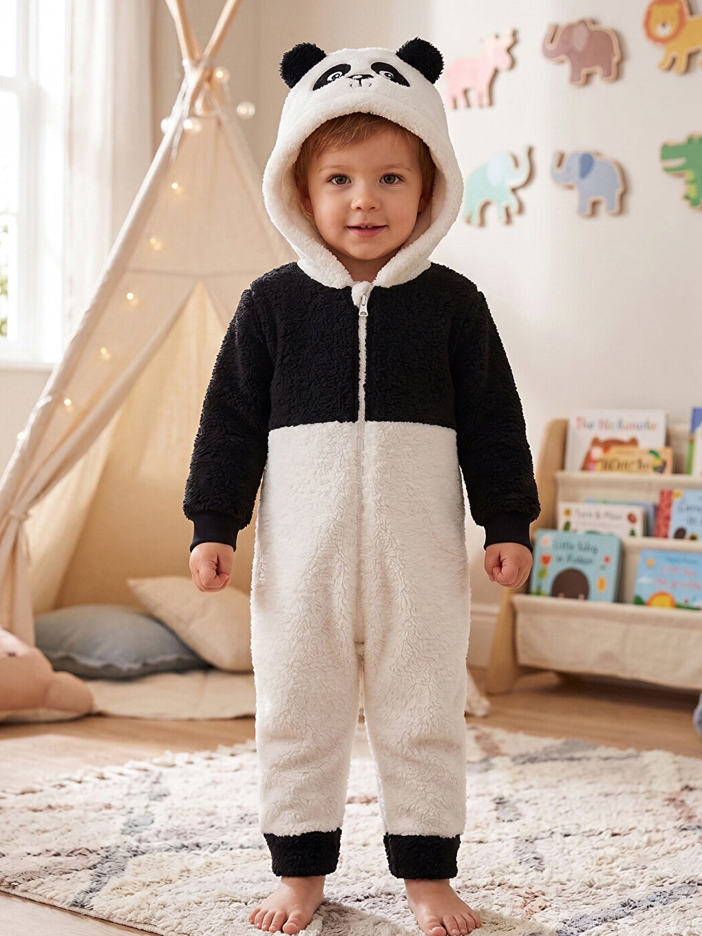 Siyah Welsoft Panda Desenli Kışlık  Uyku Tulumu 1–6 Yaş-1