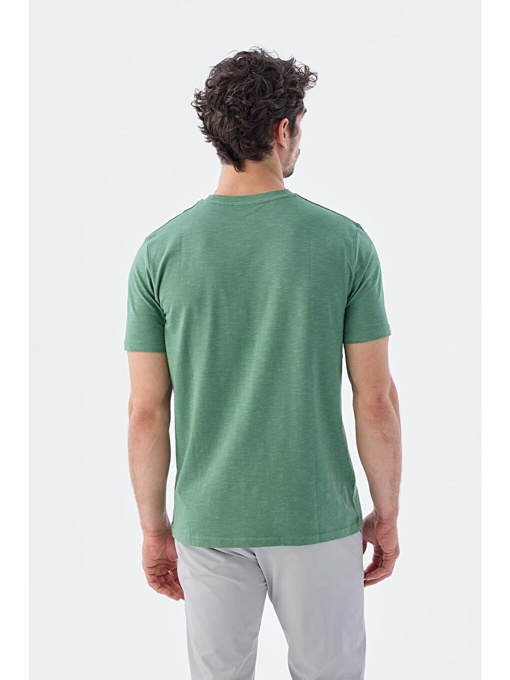 Yeşil Slim Fit Triko Bisiklet Yaka T-Shirt-3