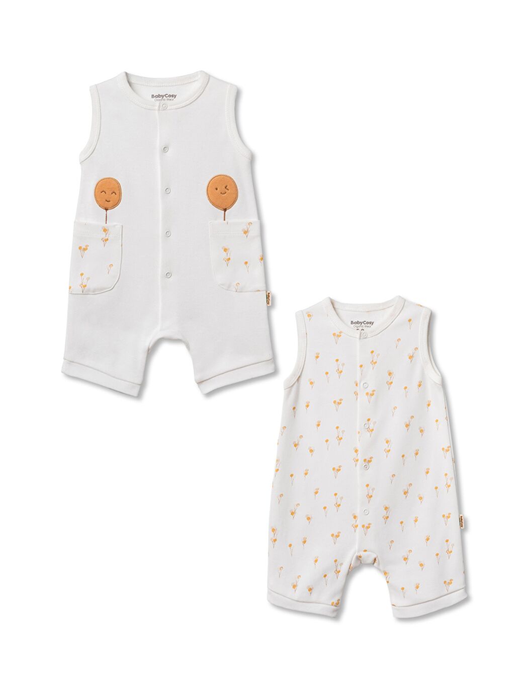 Ekru Bebek Şort Kollu Tulum, %100 Organik Pamuk, Bebek ve Yenidoğan Serisi - CSY3060