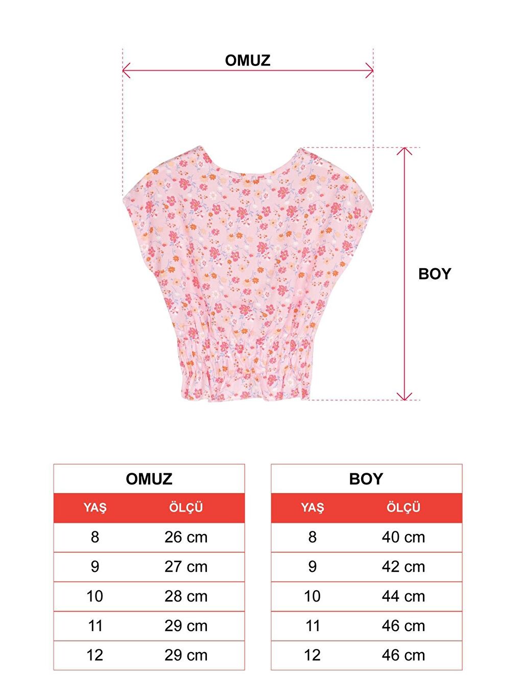 Bisiklet Yaka Kısa Kol Bel Büzgülü Omuzları Bağcıklı Çiçek Baskılı Pembe Renk Kız Çocuk Bluz-3