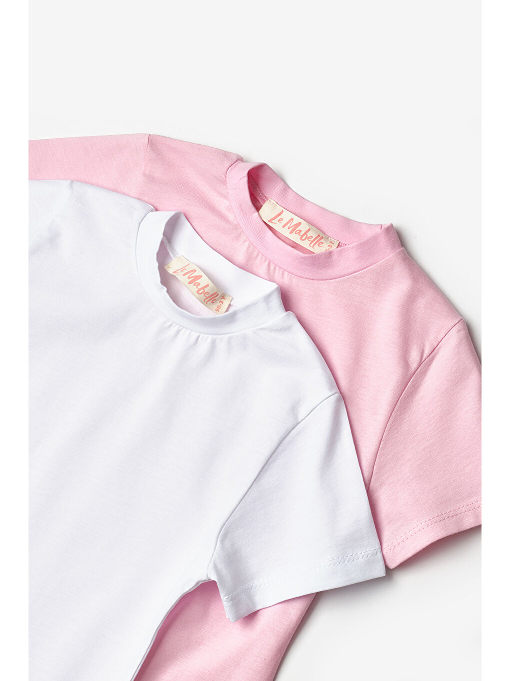 Pembe Beyaz Penye 2'li Basic Tişört Paketi-3