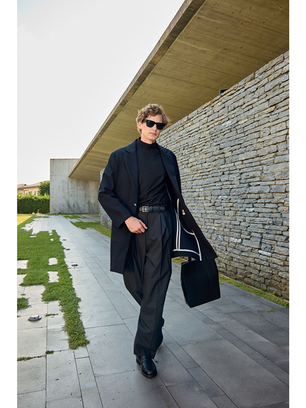 Erkek Rahat Kesim Kaşe Palto Siyah-3