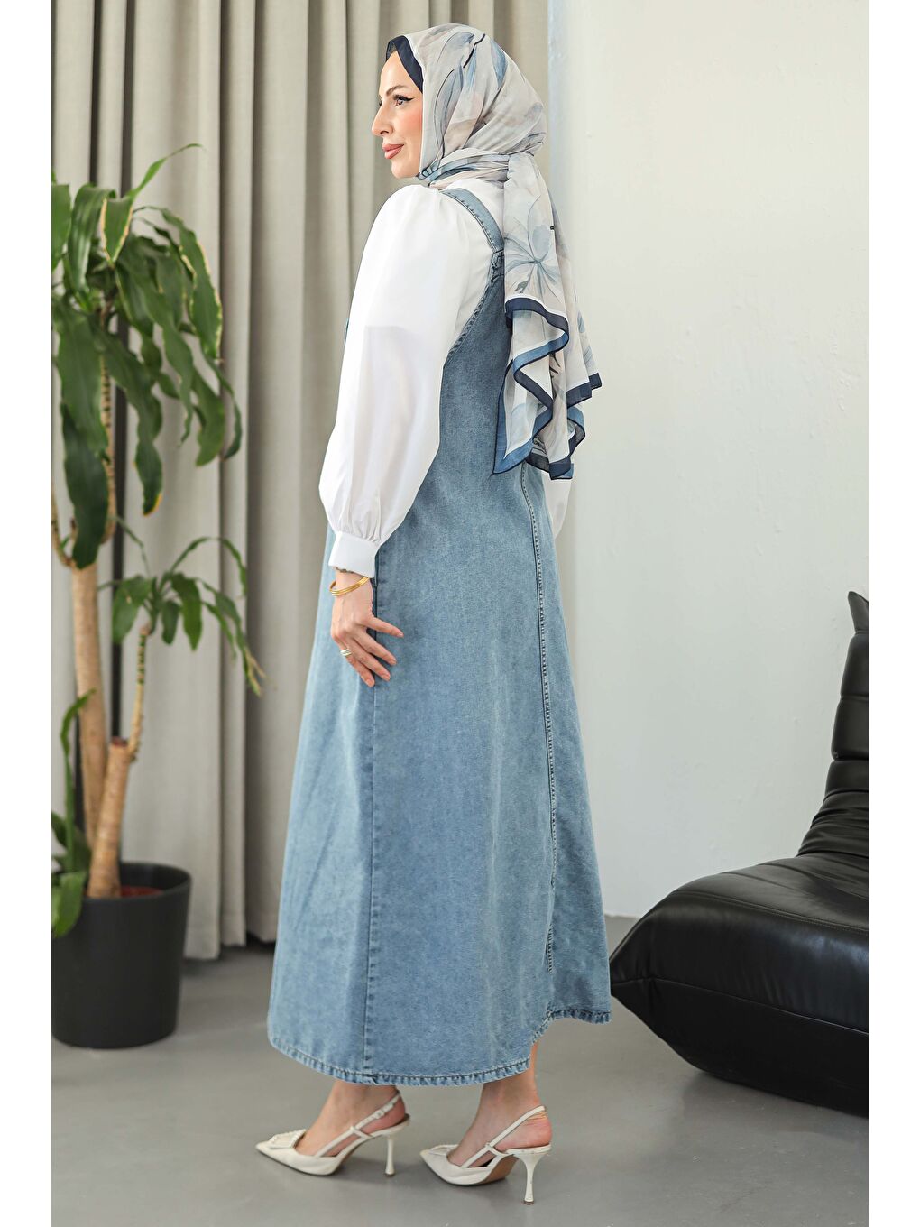 Cep Detaylı Askılı Jean Salopet Buz Mavi - 27833-BUZ-MAVI-4