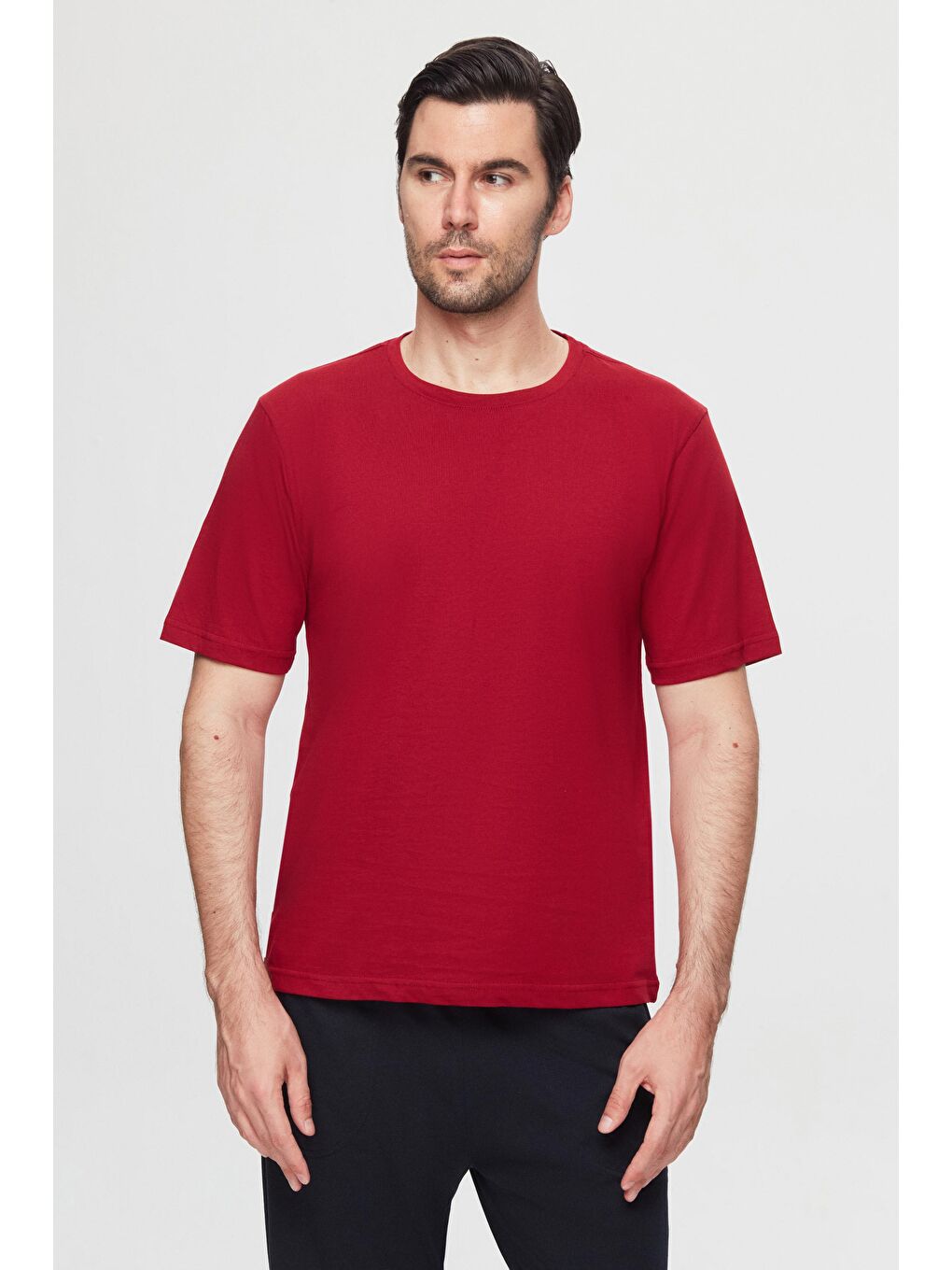 Bordo %100 Pamuklu Kısa Kollu 2'Li Pijama Takimi-1