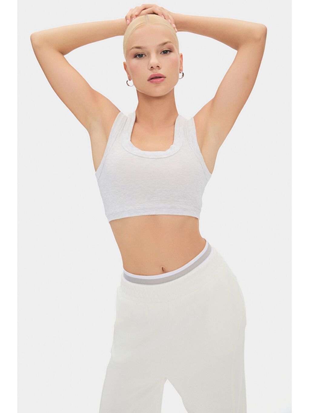 June Gri Kadın Pamuklu Kalın Askılı Crop Top Tank - 1