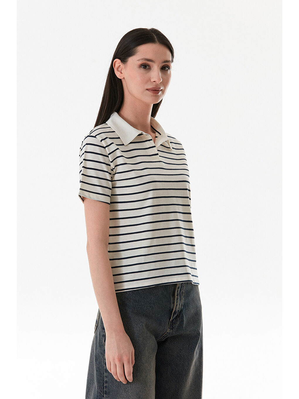 Lacivert Çizgili Polo Yaka Tişört-2