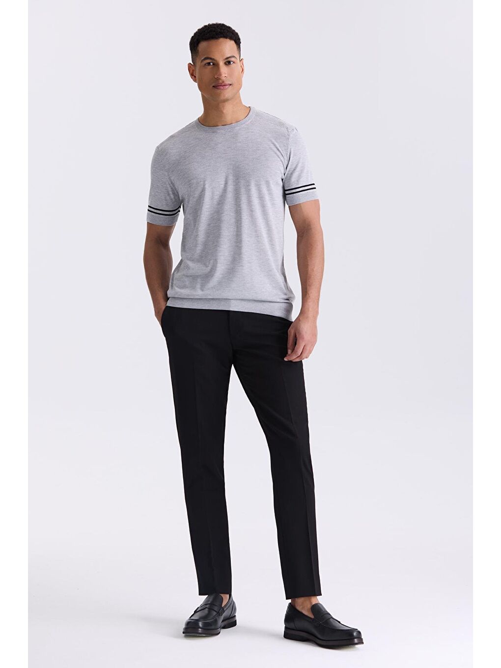 Gri Slim Fit Bisiklet Yaka T-Shirt-1