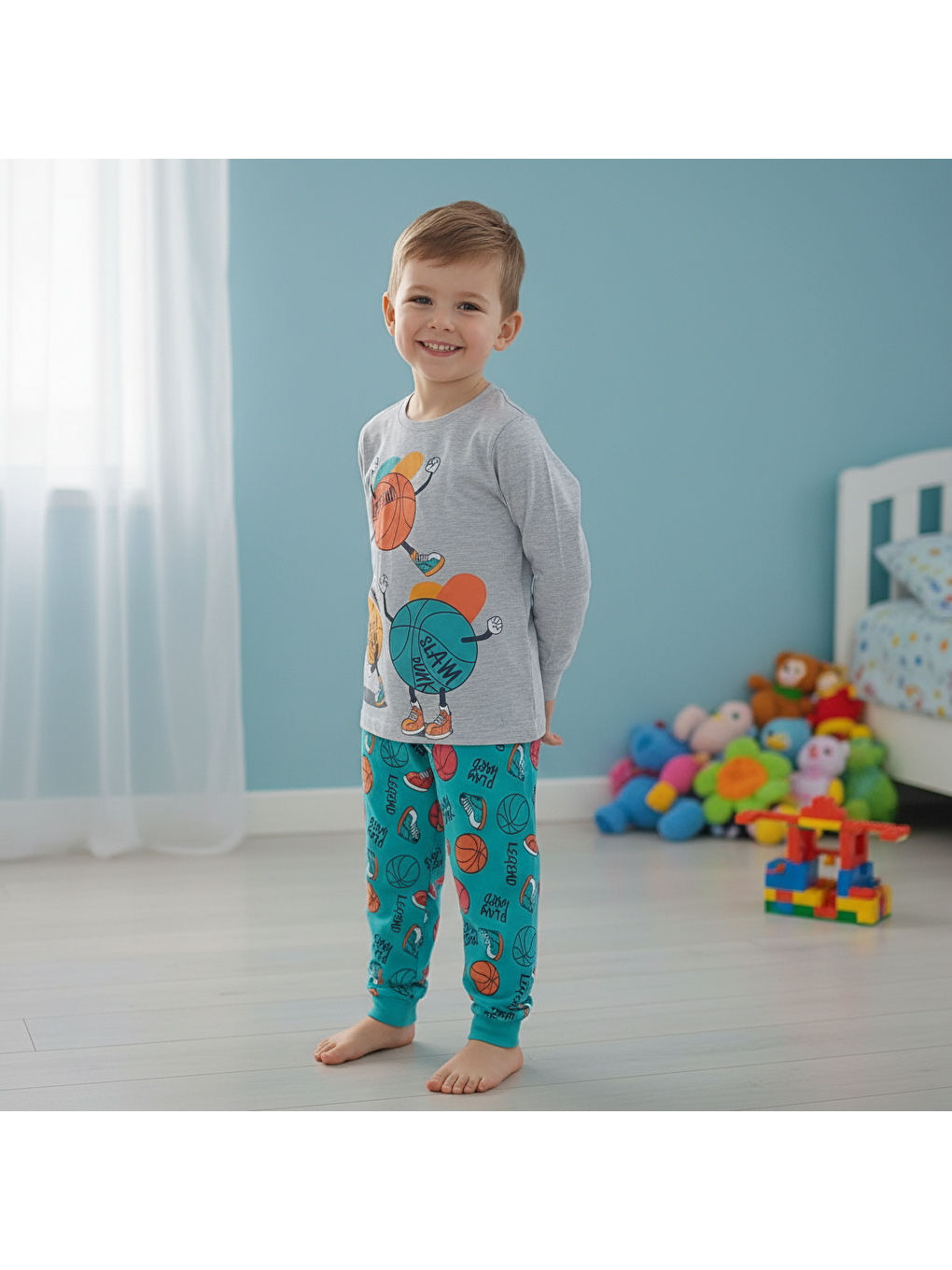 Çocuk Top Baskılı Gri Renk 2'Li Takım Cb1013-1