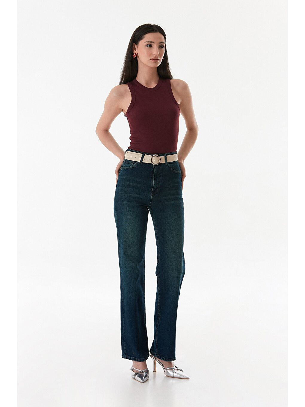 Lacivert Yüksek Bel Palazzo Jean