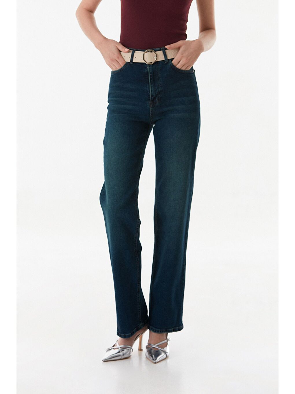 Lacivert Yüksek Bel Palazzo Jean-1