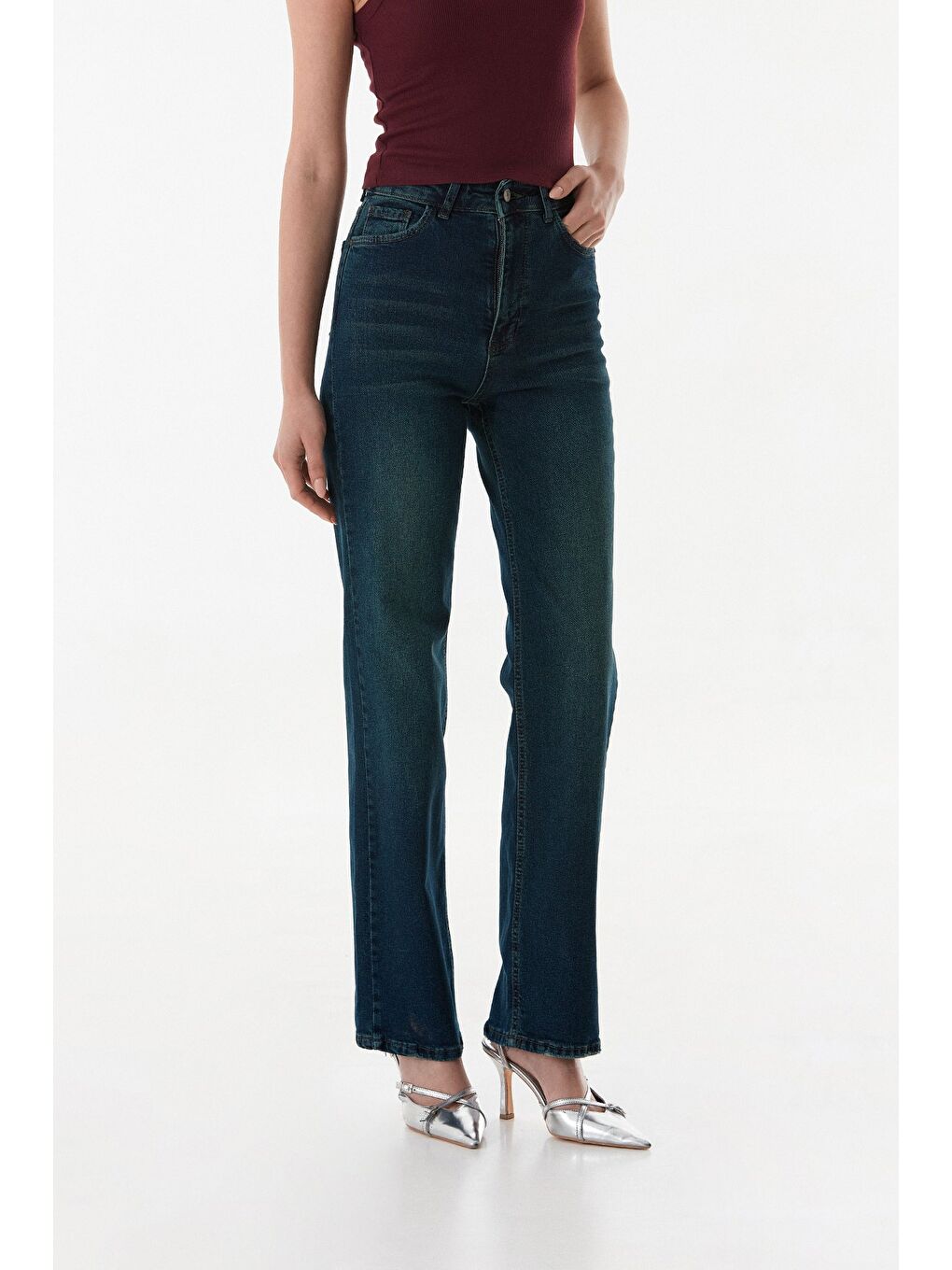 Lacivert Yüksek Bel Palazzo Jean-3