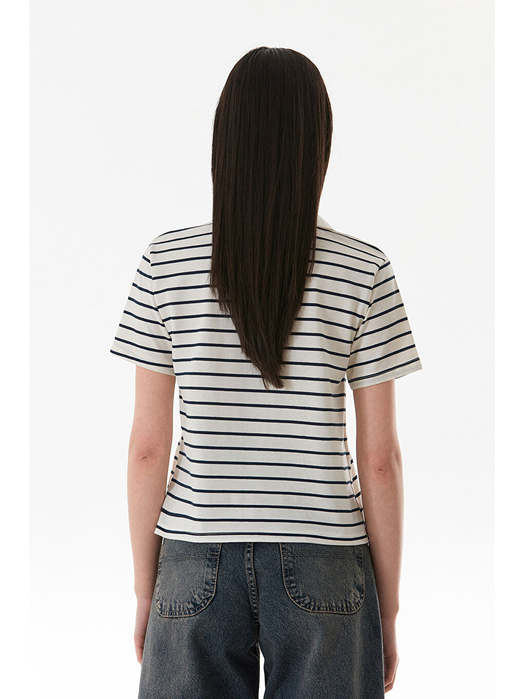 Lacivert Çizgili Polo Yaka Tişört-3