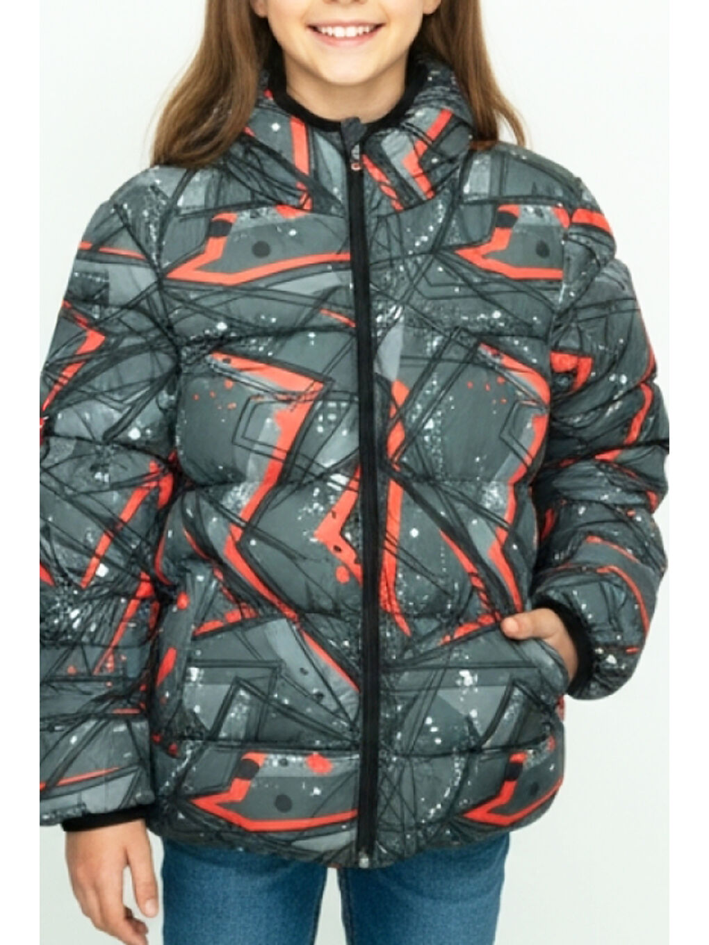 Karışık Kız Çocuk Desenli-İçi Polar Astarlı-Kapüşonlu-Fermuarlı Mont 12359-1