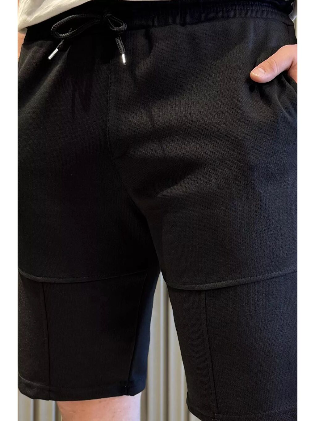 Siyah Bağcıklı Erkek Şort-3