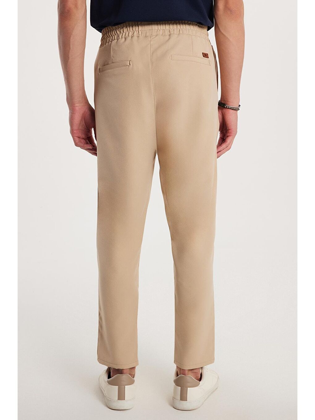Erkek Regular Fit Beli Lastikli Bağcıklı Jogger Bej Pantolon Rahat Kesim Yan Cepli-2