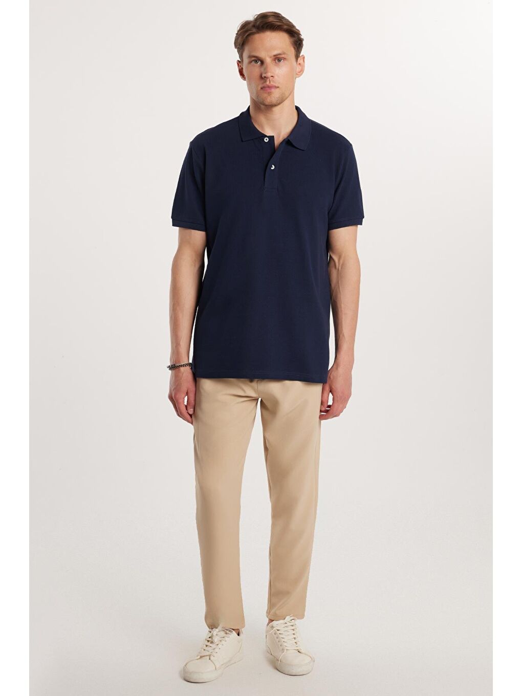 Erkek Regular Fit Beli Lastikli Bağcıklı Jogger Bej Pantolon Rahat Kesim Yan Cepli-4