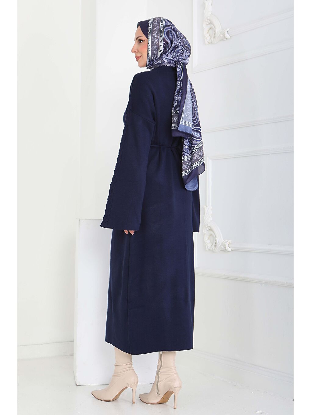 Kolda Örgü Detaylı Triko Elbise Lacivert - 27925-LACIVERT-4