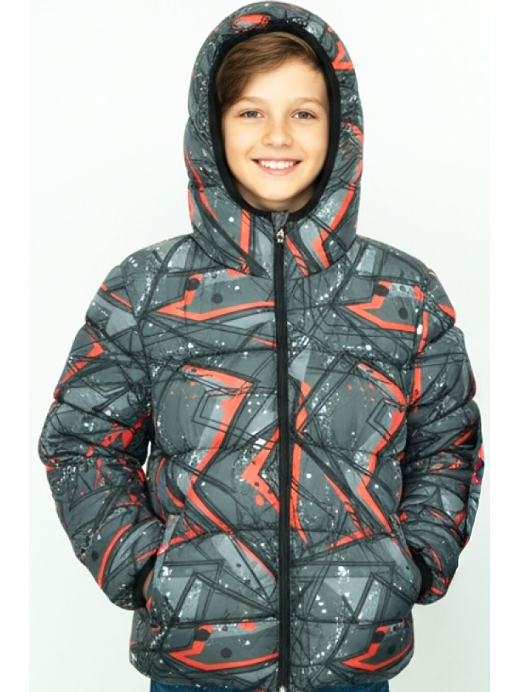 Karışık Erkek Çocuk Desenli-İçi Polar Astarlı-Kapüşonlu-Fermuarlı Mont 12360-1