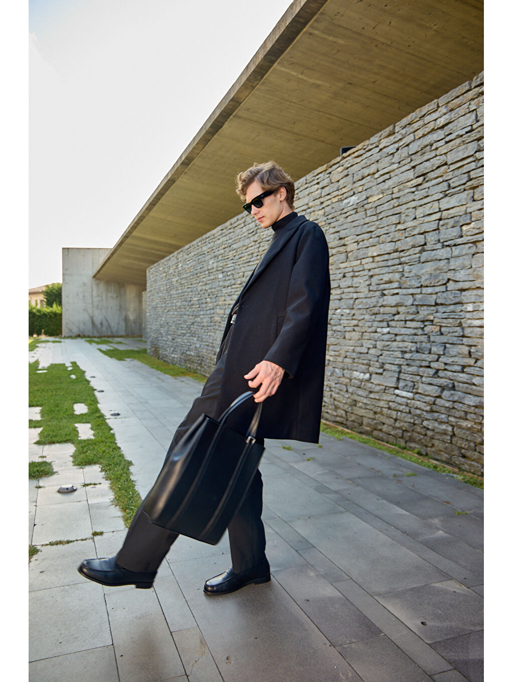 Erkek Rahat Kesim Kaşe Palto Siyah-5