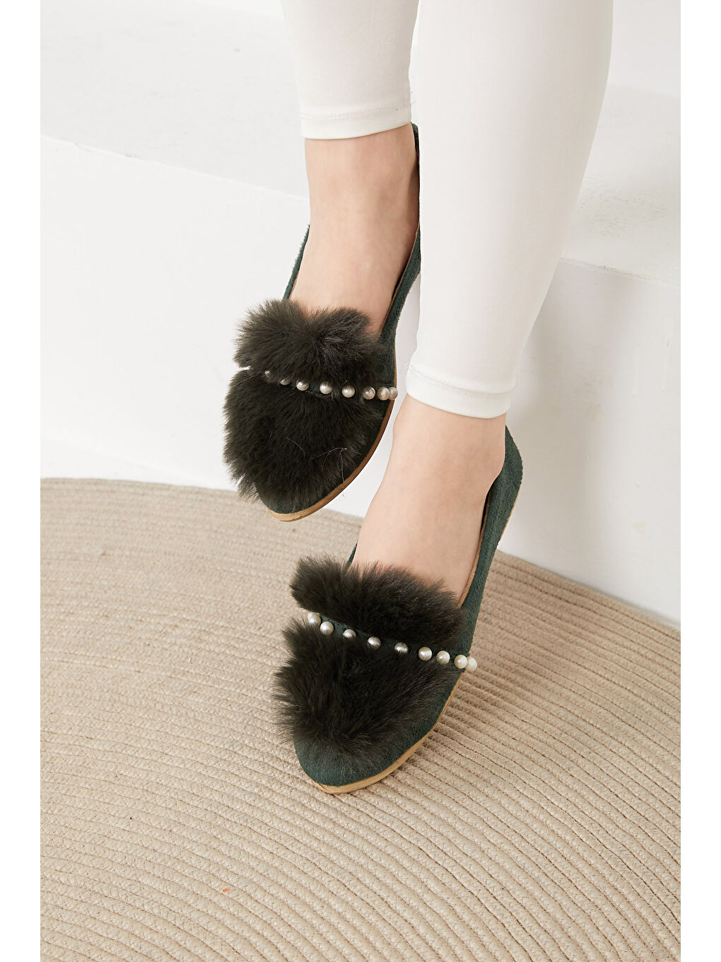 Kadın Haki İncili Tüyül Babet  - 26650-1