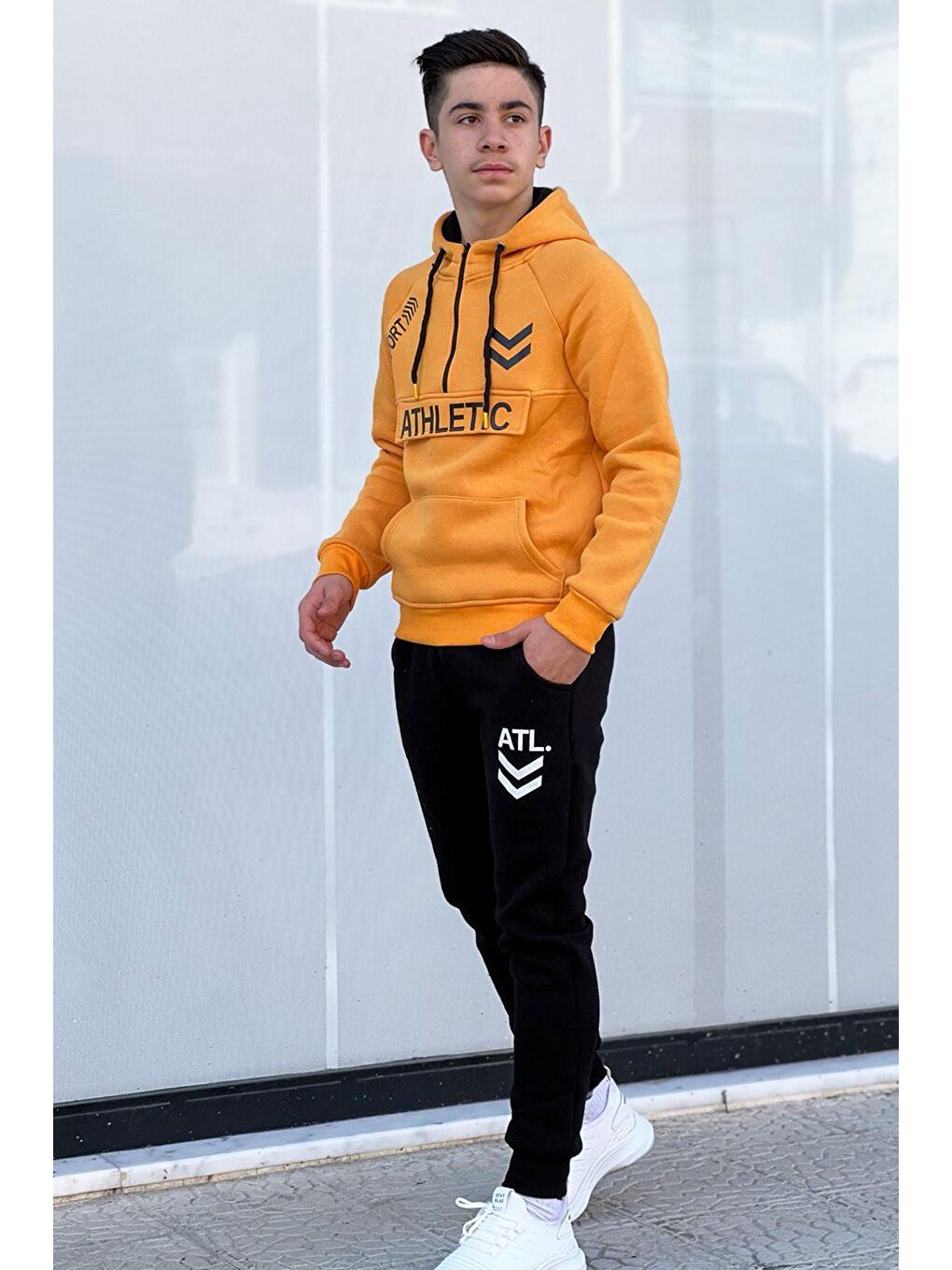 Sarı Athletic Kalın İçi Polarlı Erkek Çocuk Eşofman Takımı