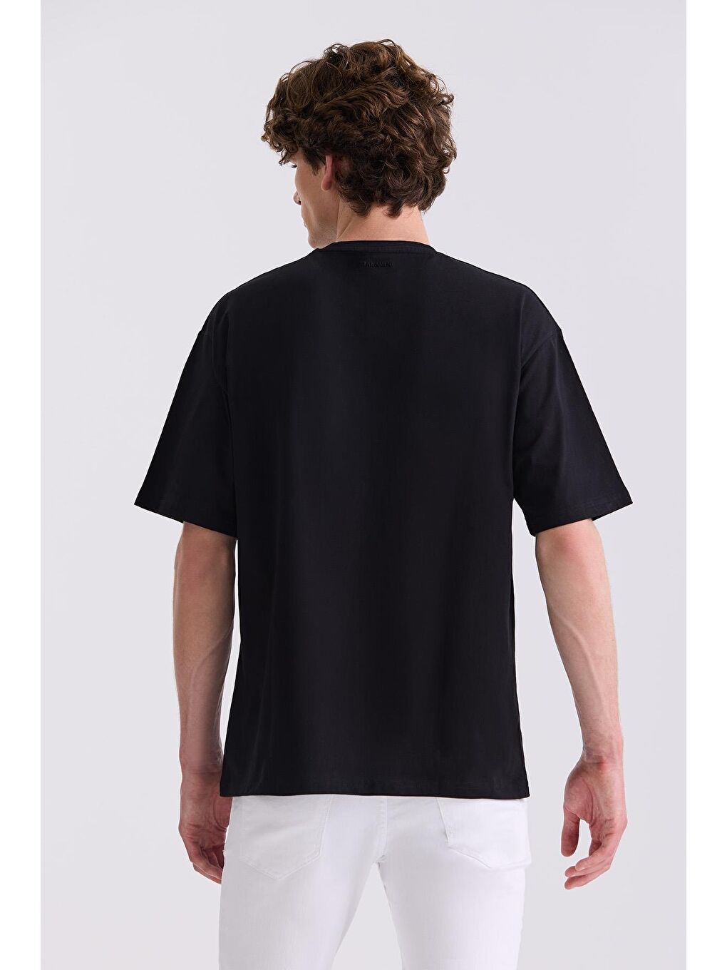 Siyah Baskılı Bisiklet Yaka T-Shirt-3