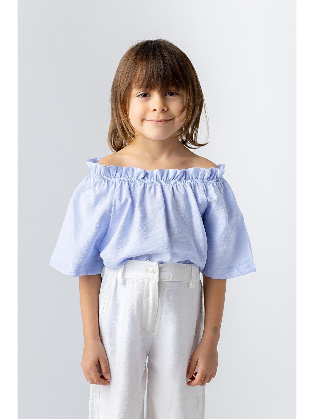 Mavi Kız Çocuk Dokuma Viskon Düz Bluz