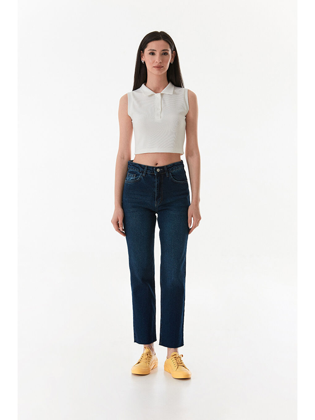 Lacivert Yüksek Bel Fermuarlı Mom Jean-2