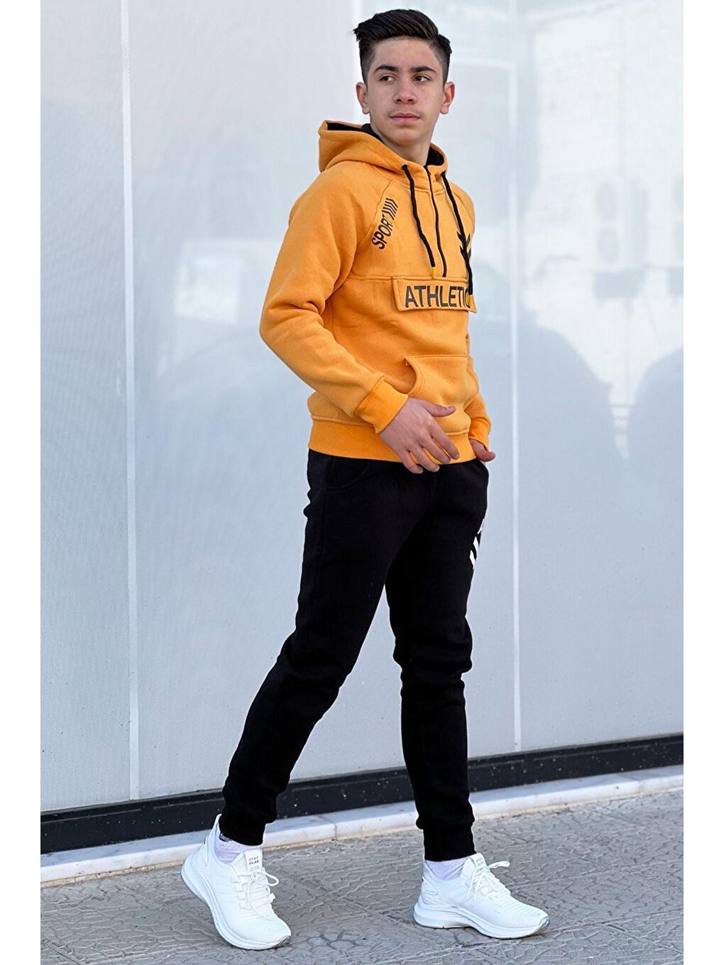 Sarı Athletic Kalın İçi Polarlı Erkek Çocuk Eşofman Takımı-1