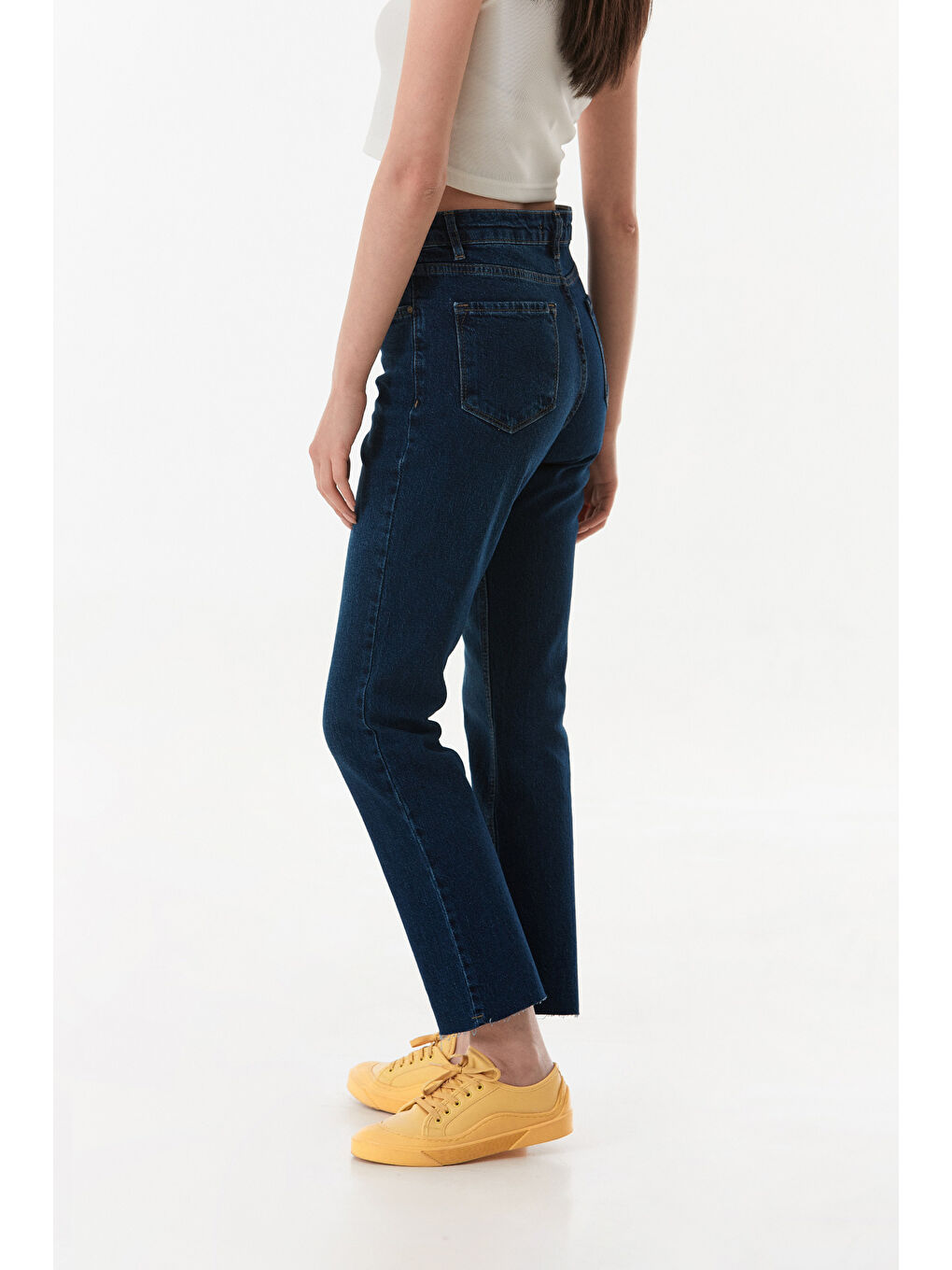 Lacivert Yüksek Bel Fermuarlı Mom Jean-3