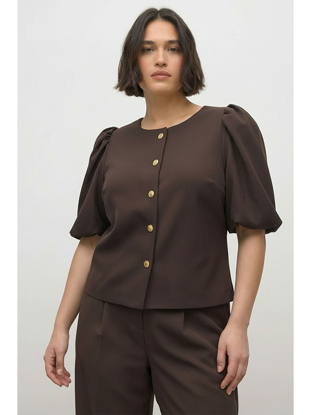 Kahverengi Puf Kollu Kısa Ceket-1