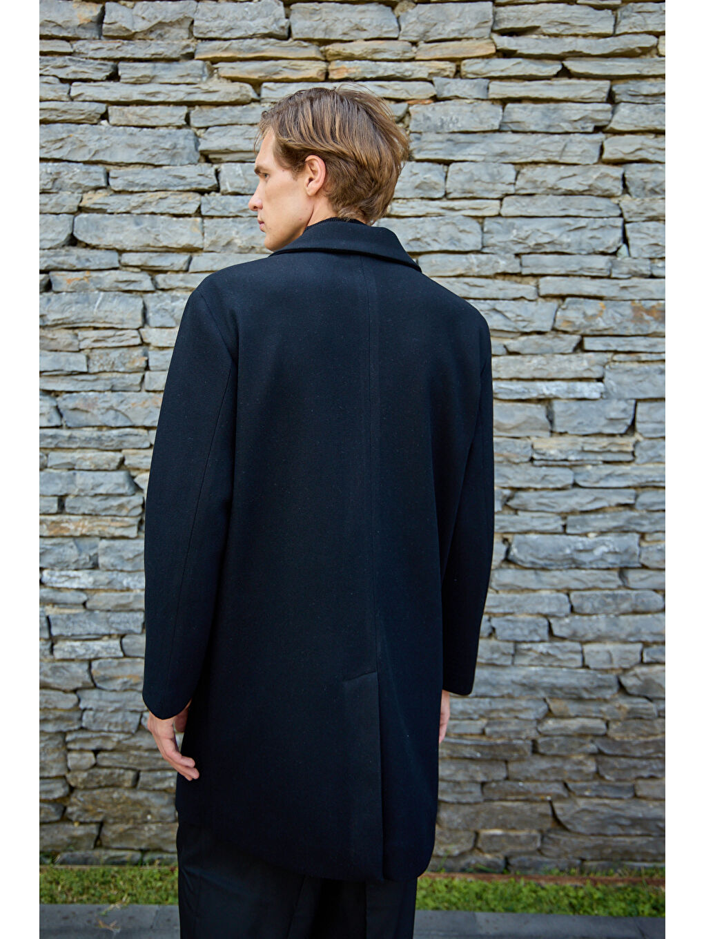 Erkek Rahat Kesim Kaşe Palto Siyah-6