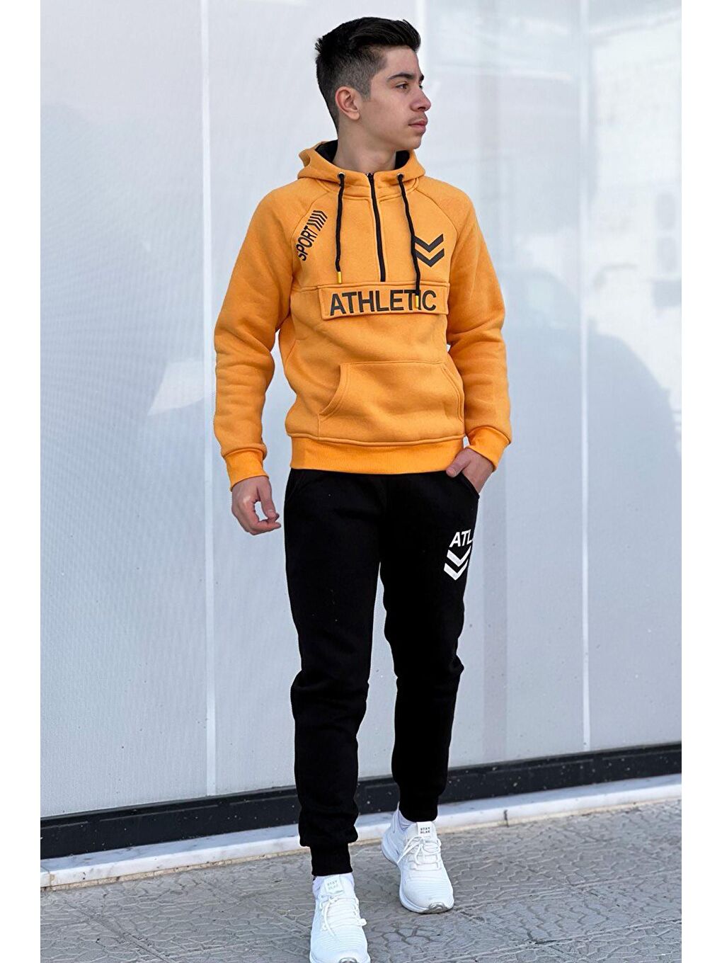 Sarı Athletic Kalın İçi Polarlı Erkek Çocuk Eşofman Takımı-2