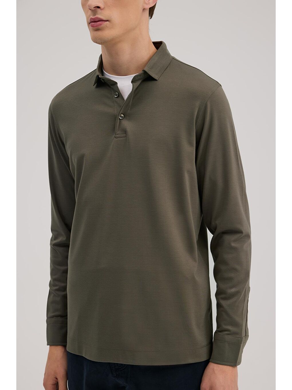 Haki Slim Fit Polo Yaka Sweatshirt-2