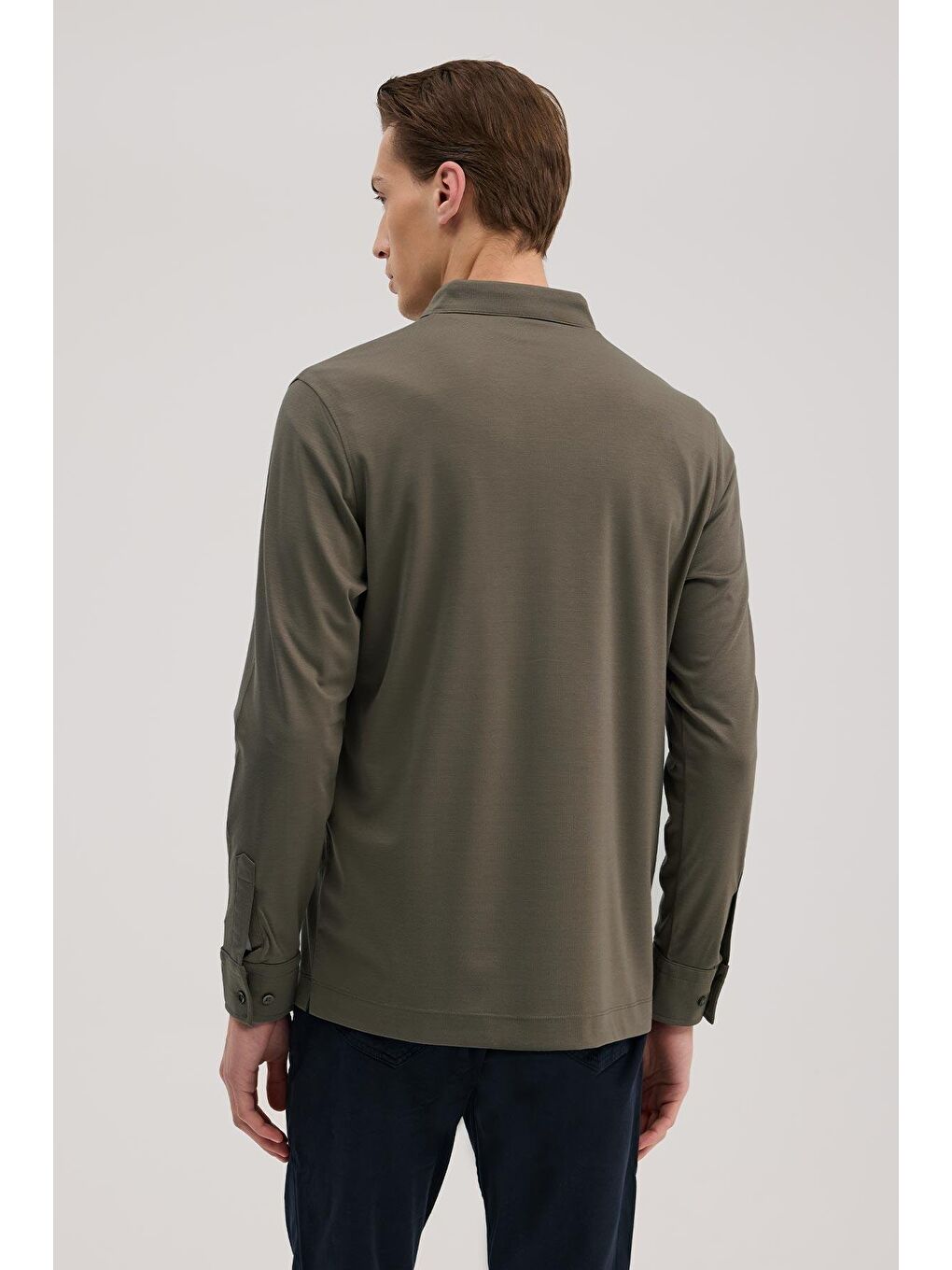 Haki Slim Fit Polo Yaka Sweatshirt-3