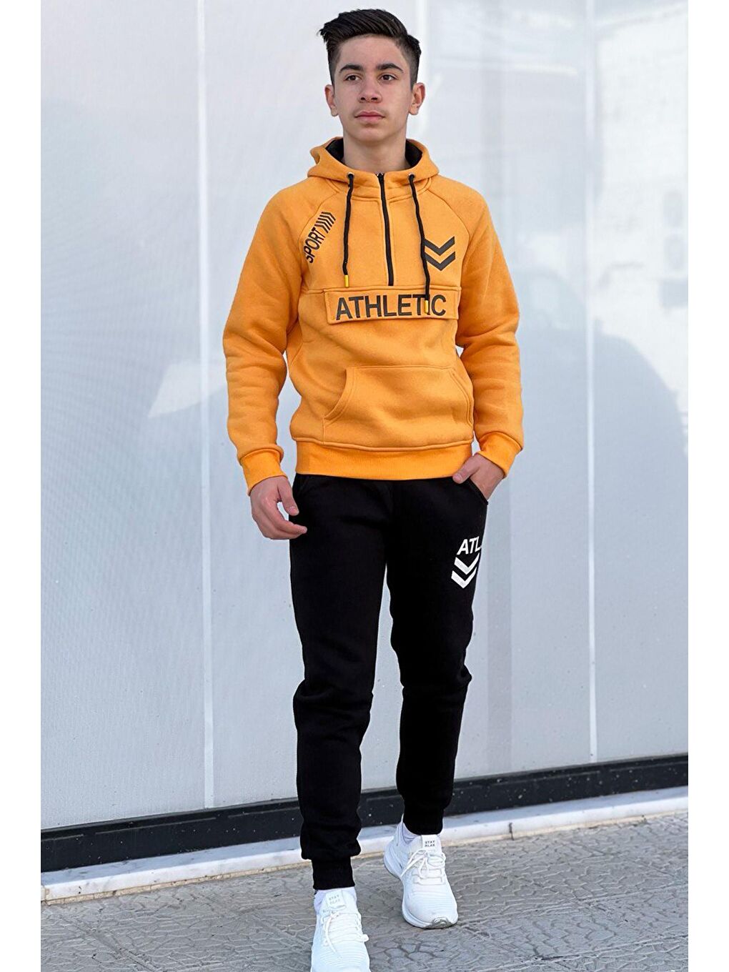 Sarı Athletic Kalın İçi Polarlı Erkek Çocuk Eşofman Takımı-3