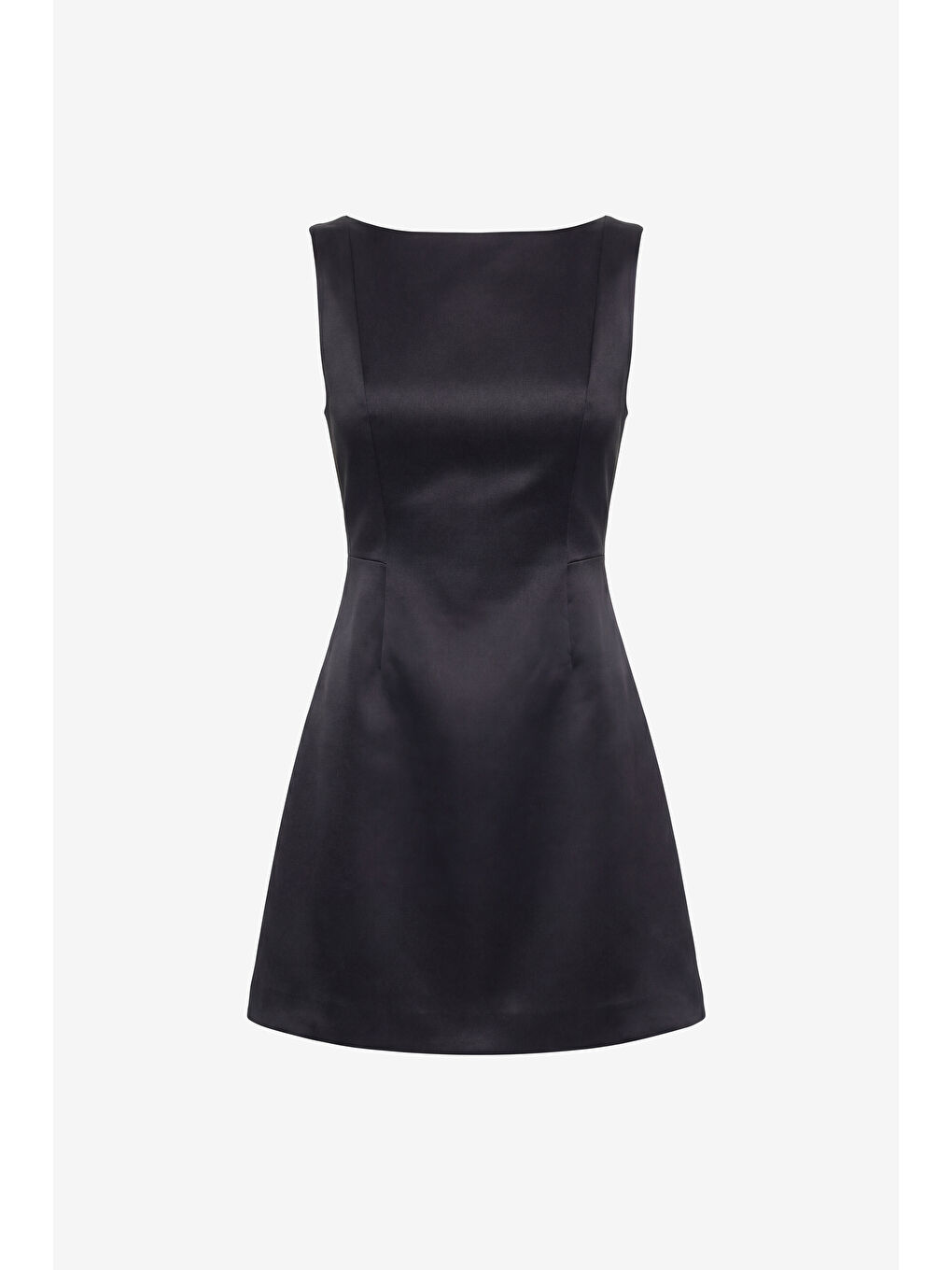 Kadın Siyah Sırt Dekolteli Mini Saten Mezuniyet Abiye Elbise-5