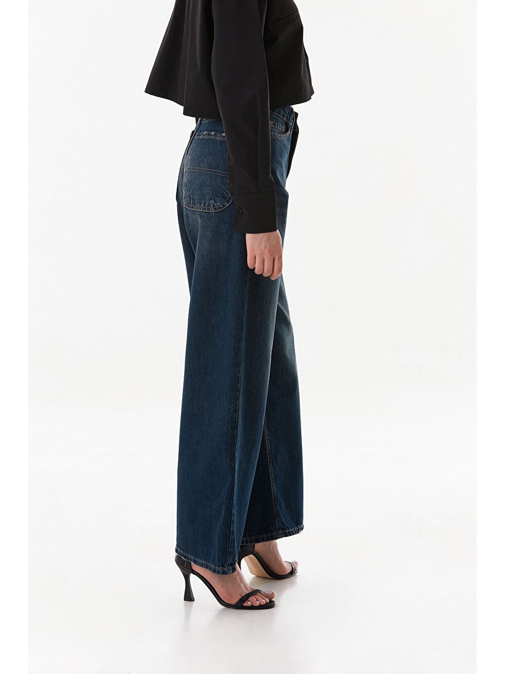Lacivert Yüksek Bel Wide Leg Jean-3