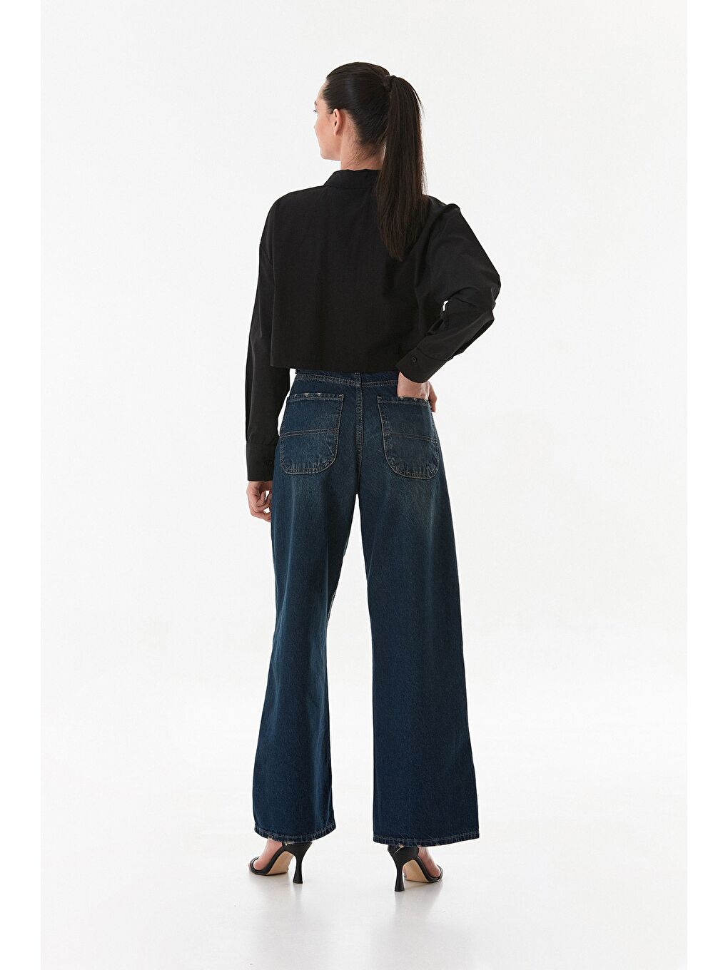 Lacivert Yüksek Bel Wide Leg Jean-4