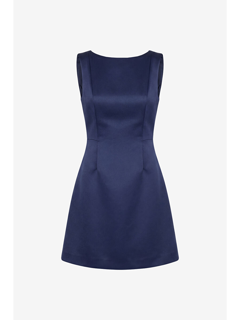 Kadın Lacivert Sırt Dekolteli Mini Saten Mezuniyet Abiye Elbise-6