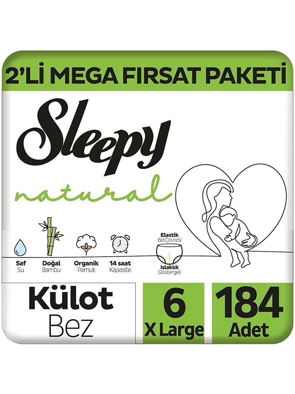 Sleepy Beyaz Natural Mega Fırsat Paketi Külot Bez 6 Numara Xlarge 184 Adet